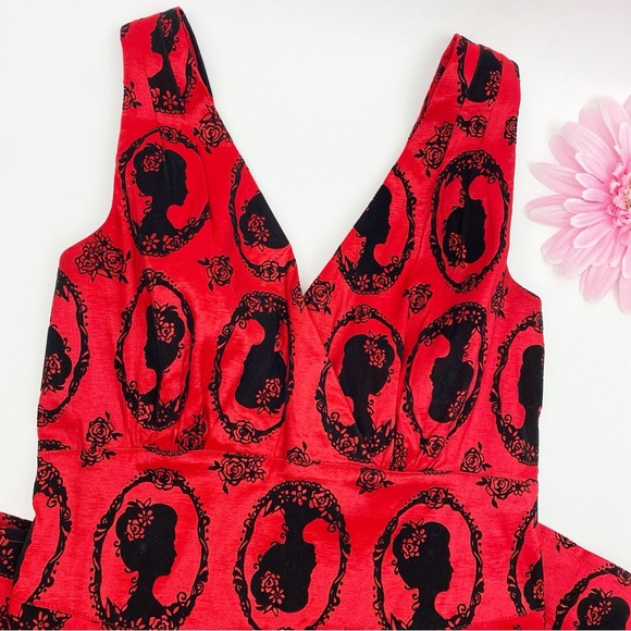 ModCloth X JawBreaker Velveteen Retro Pinup Rockabilly Cameo Midi Dress Red - Picture 6 of 13